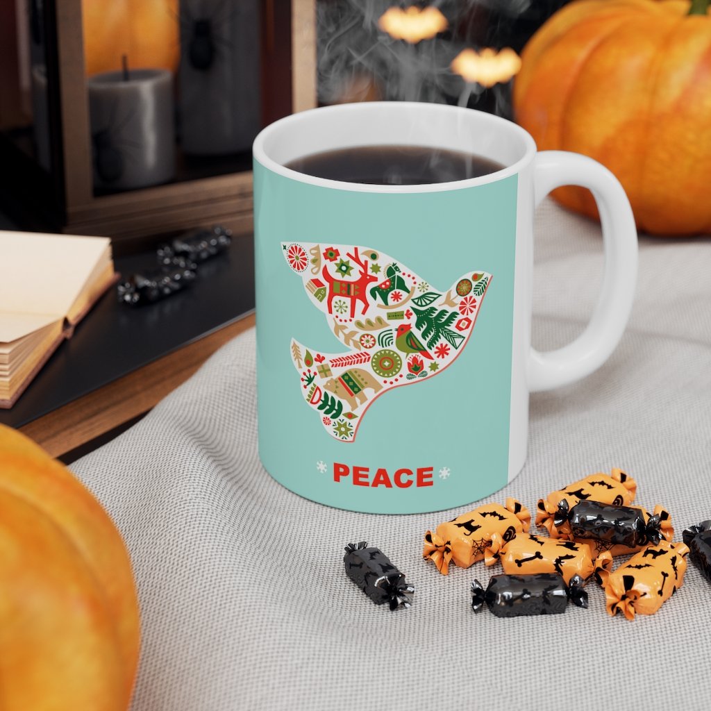 Christmas Dove with Peace Ceramic Mug 11oz