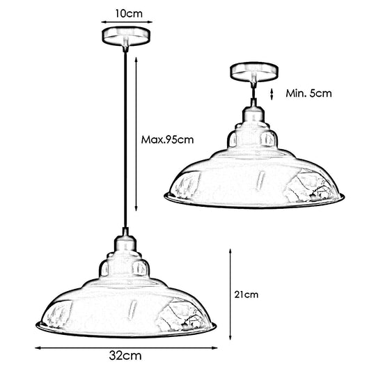 LEDSone Industrial Vintage 32 cm weißer Hängelampenschirm aus Retro-Metall