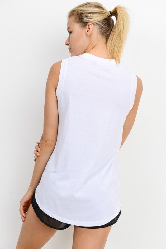 Notched Sleeveless Flowy Tank Top