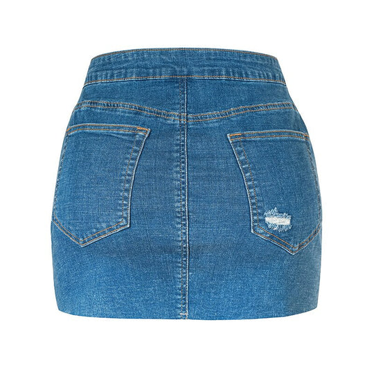 High Waist Elastic Denim Skirt A-Line