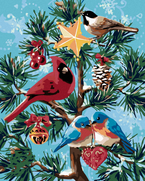 Paint by Numbers - BIRDS AND A CHRISTMAS TREE