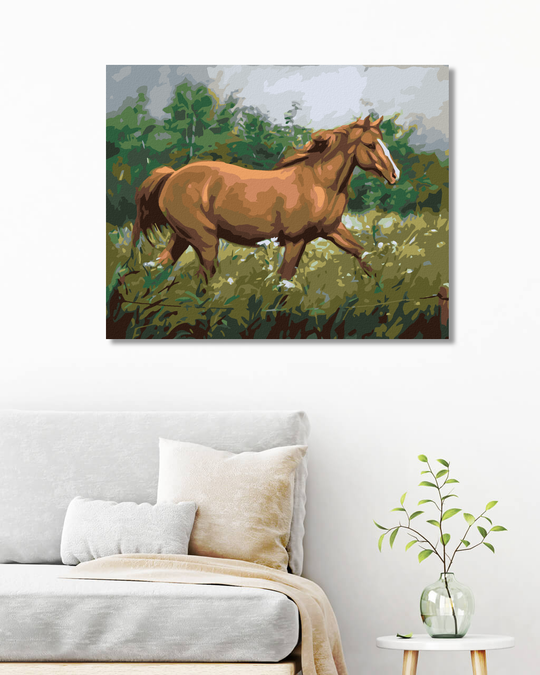 Paint by Numbers - BROWN HORSE GRAZING NEAR A FOREST