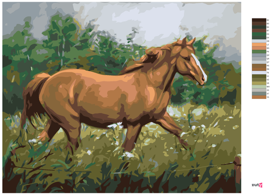 Paint by Numbers - BROWN HORSE GRAZING NEAR A FOREST