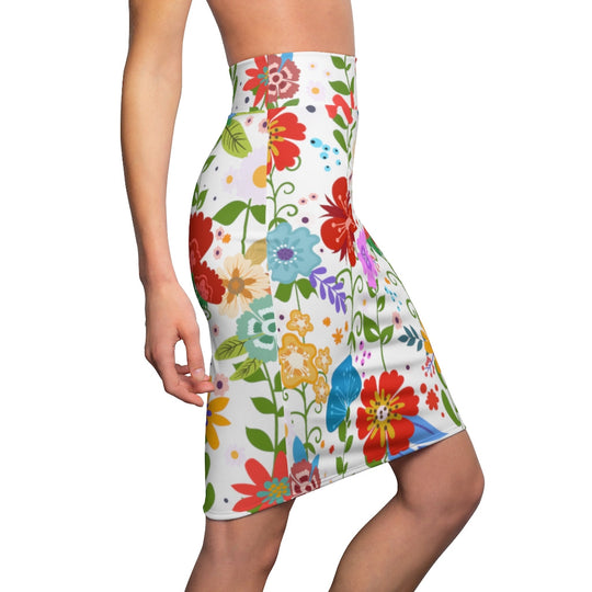 Womens Pencil Skirt, High Waist Stretch, Multicolor Floral Print