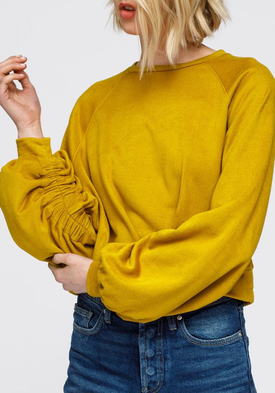 Women's Crewneck Ruched Sleeve Sweatshirt