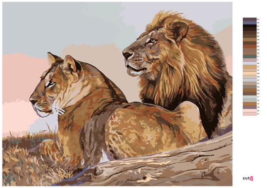 Zuty - Paint by Numbers - LION AND LIONESS (AL AGNEW), 40x50 cm