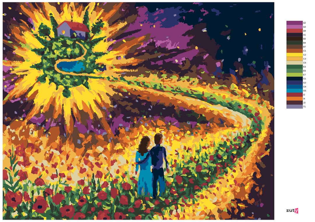 Zuty - Paint by Numbers - COUPLE IN LOVE ON A FLOWER PATH, 40x50 cm