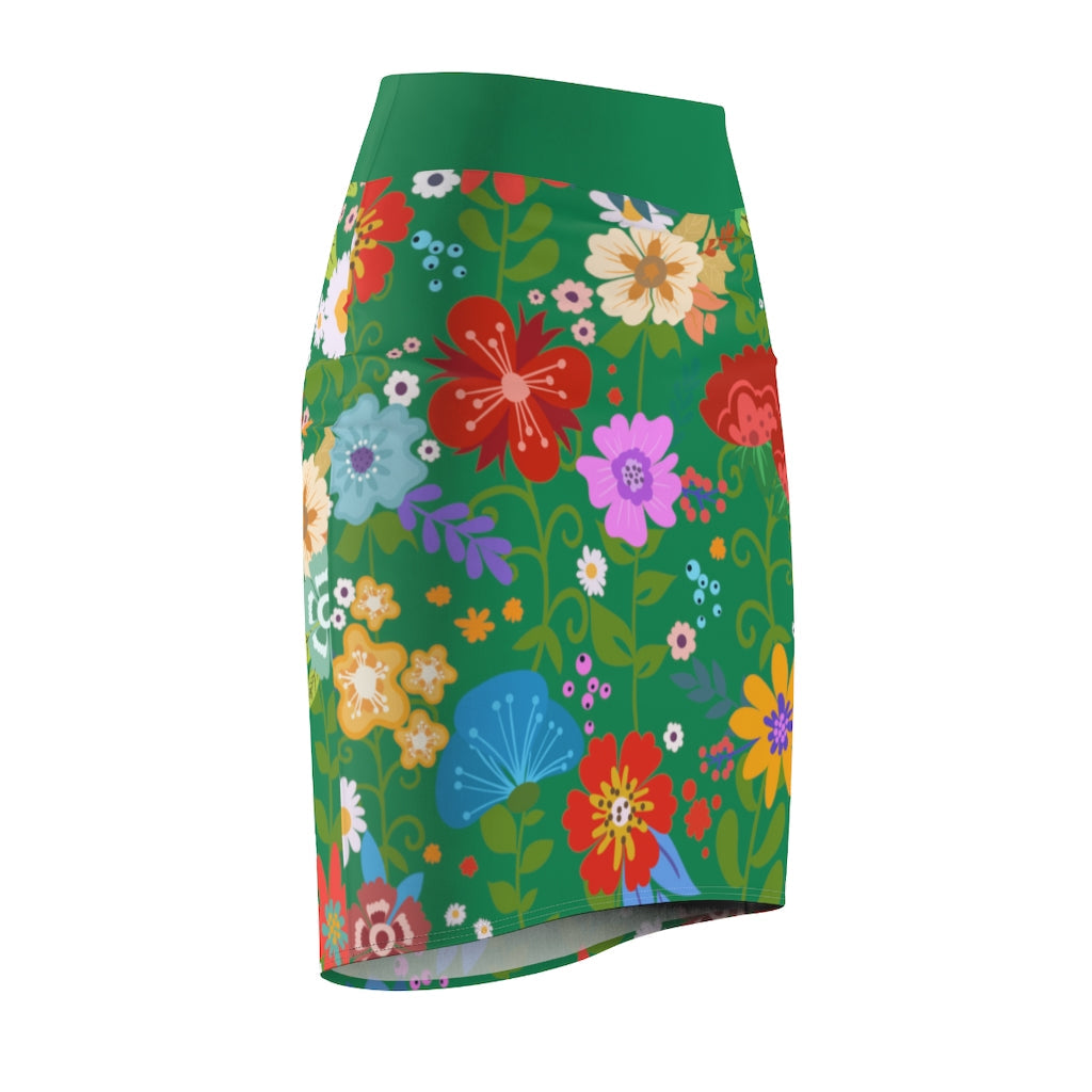 Womens Pencil Skirt, High Waist Stretch, Multicolor Floral Print,