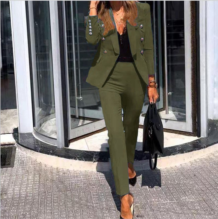 Spring and Autumn New Solid Color Fashion Two Piece Suit Set