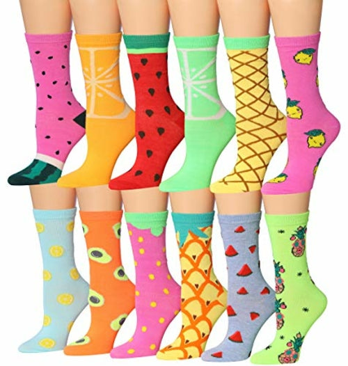 Tipi Toe Damen 12 Paar bunt gemusterte Crew-Socken WC96-AB