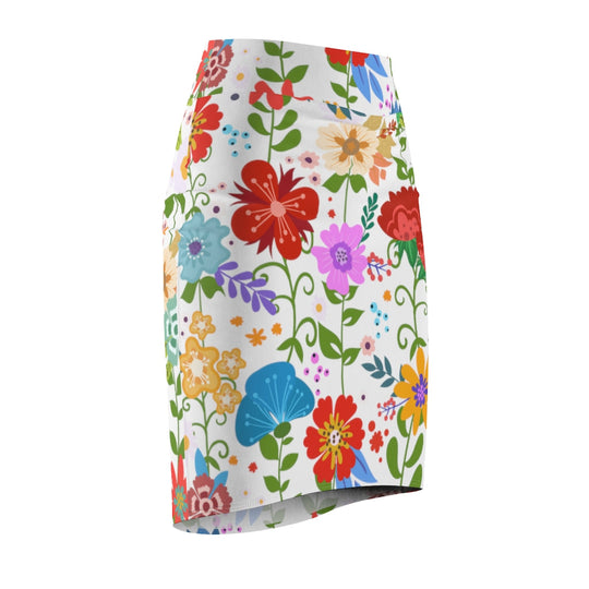 Womens Pencil Skirt, High Waist Stretch, Multicolor Floral Print