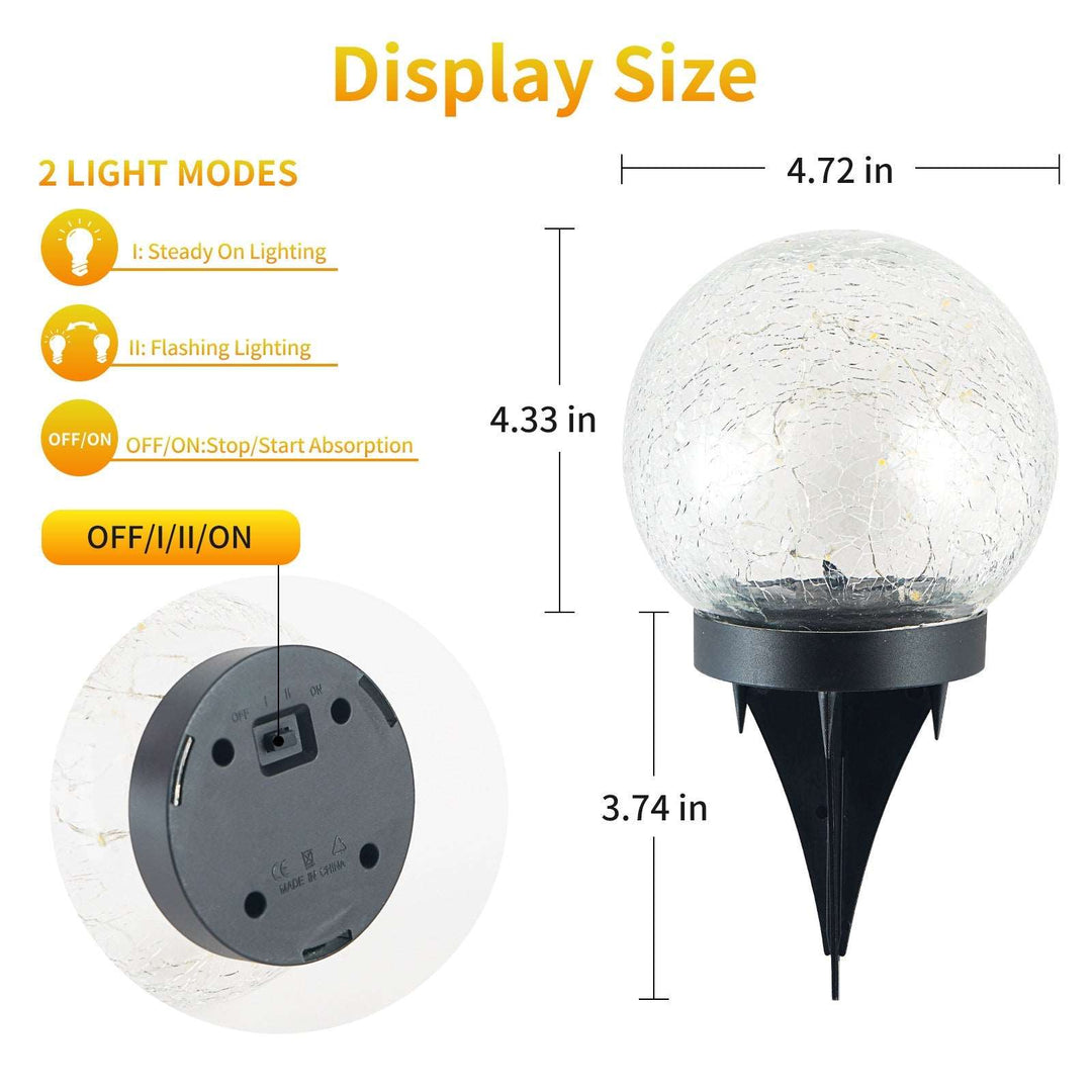 2Pcs Solar Lights Outdoor Garden Decor Cracked Glass Ball Warm Lights