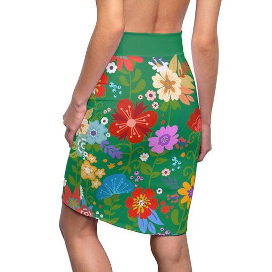 Womens Pencil Skirt, High Waist Stretch, Multicolor Floral Print,