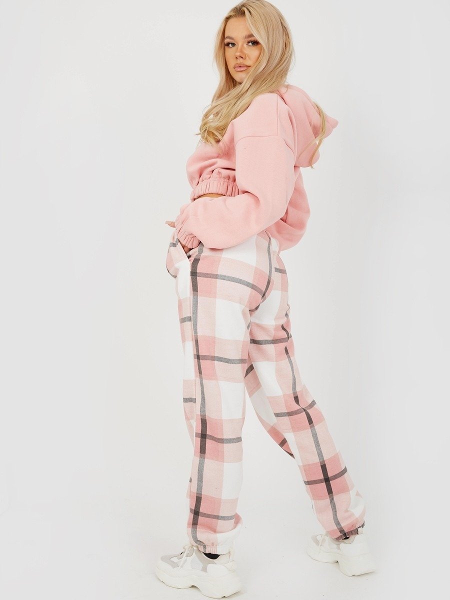 Light Pink Checked Joggers Womens - Check Print Joggers