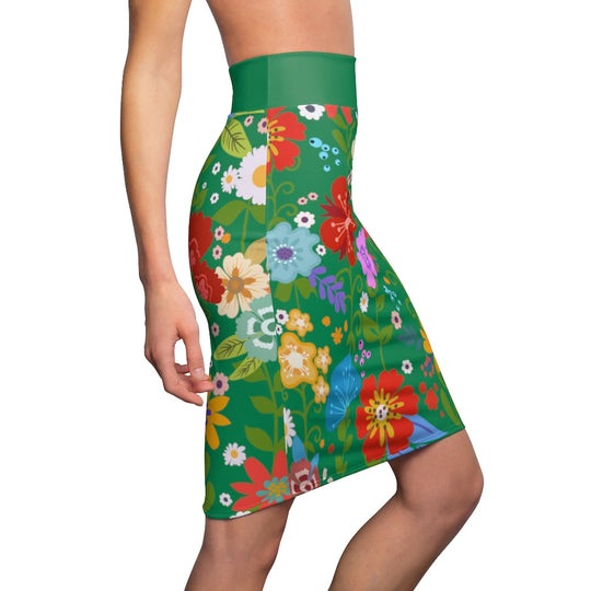 Womens Pencil Skirt, High Waist Stretch, Multicolor Floral Print,