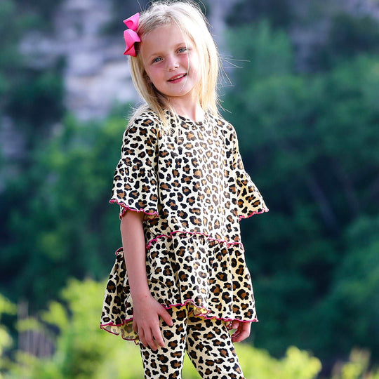 AnnLoren Little & Big Girls 3/4 Angel Sleeve Leopard Cotton Knit