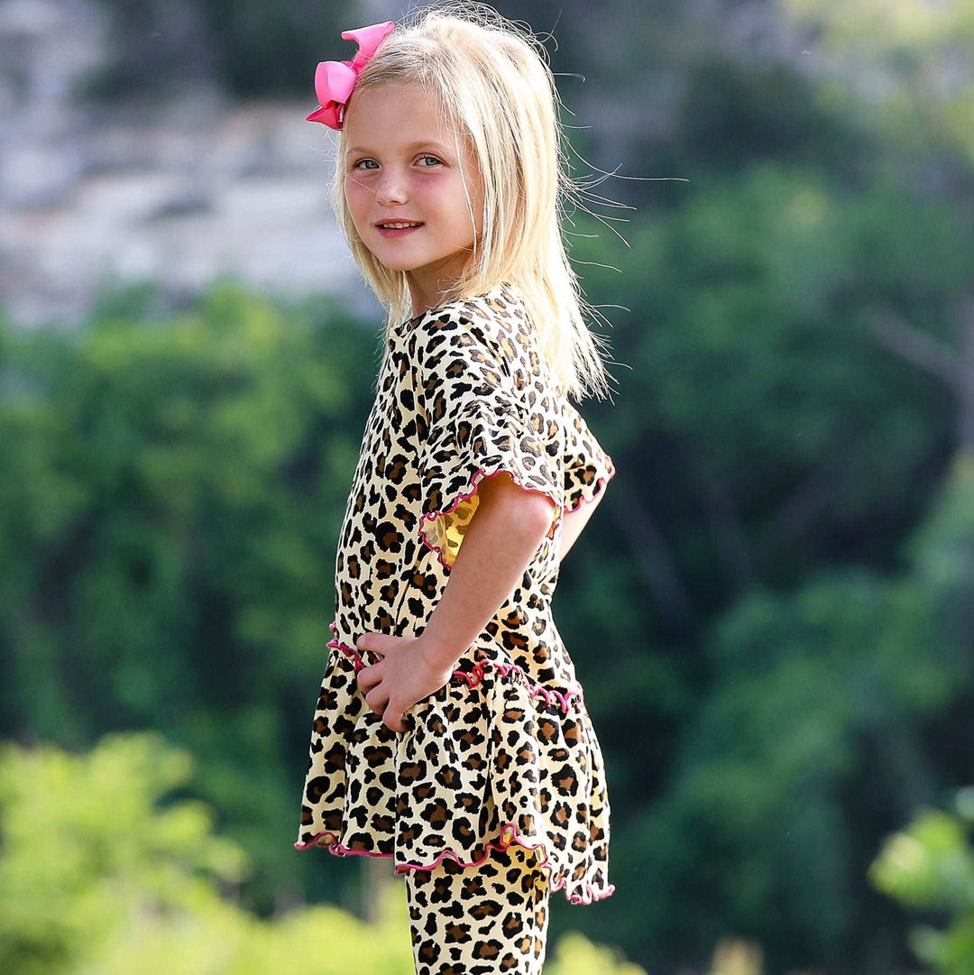 AnnLoren Little & Big Girls 3/4 Angel Sleeve Leopard Cotton Knit