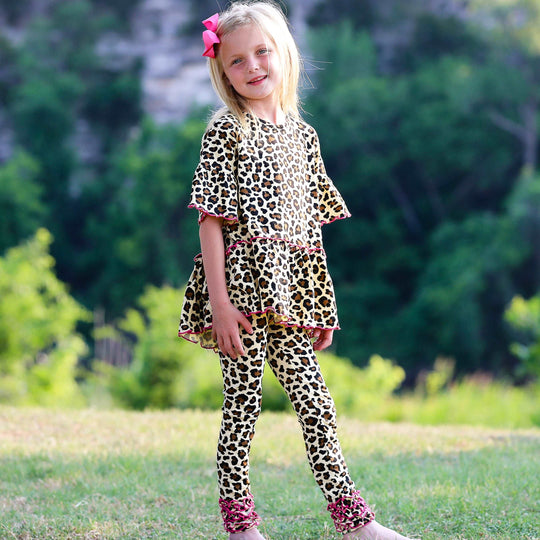 AnnLoren Little & Big Girls 3/4 Angel Sleeve Leopard Cotton Knit