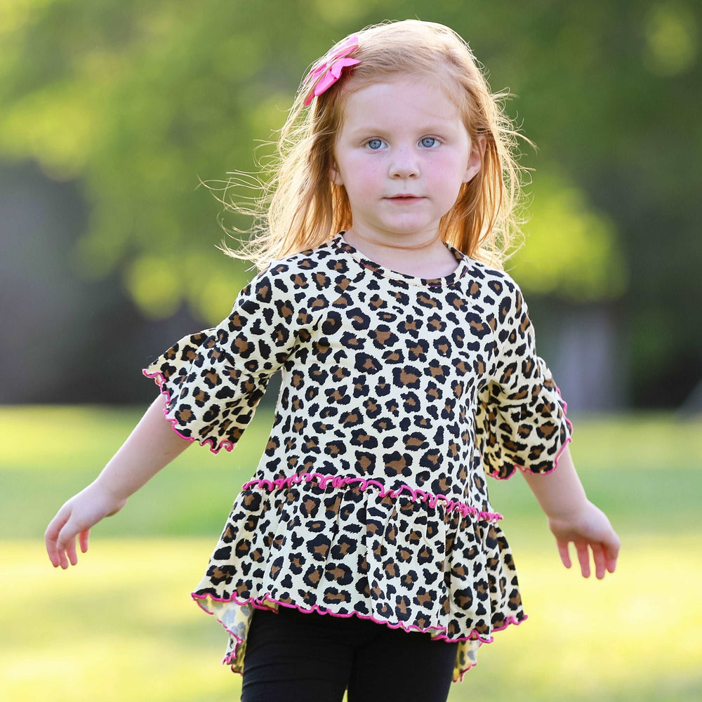 AnnLoren Little & Big Girls 3/4 Angel Sleeve Leopard Cotton Knit