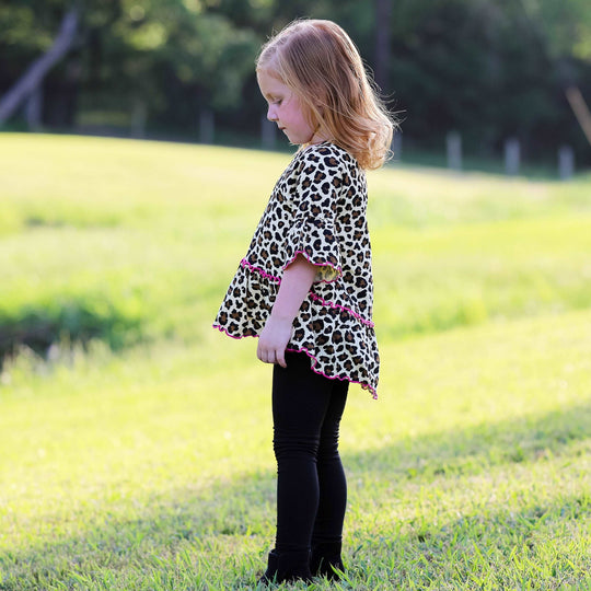 AnnLoren Little & Big Girls 3/4 Angel Sleeve Leopard Cotton Knit