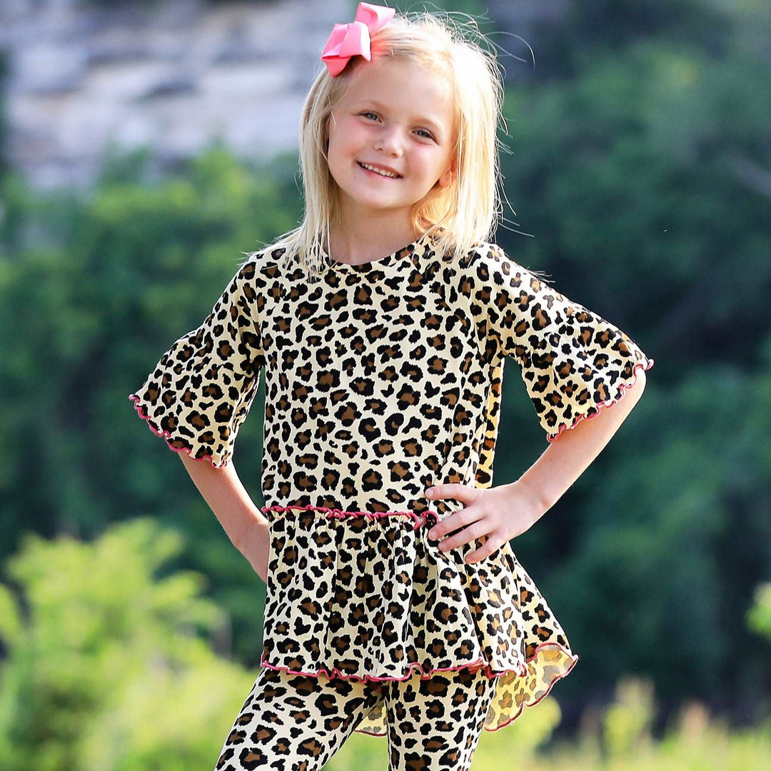 AnnLoren Little & Big Girls 3/4 Angel Sleeve Leopard Cotton Knit