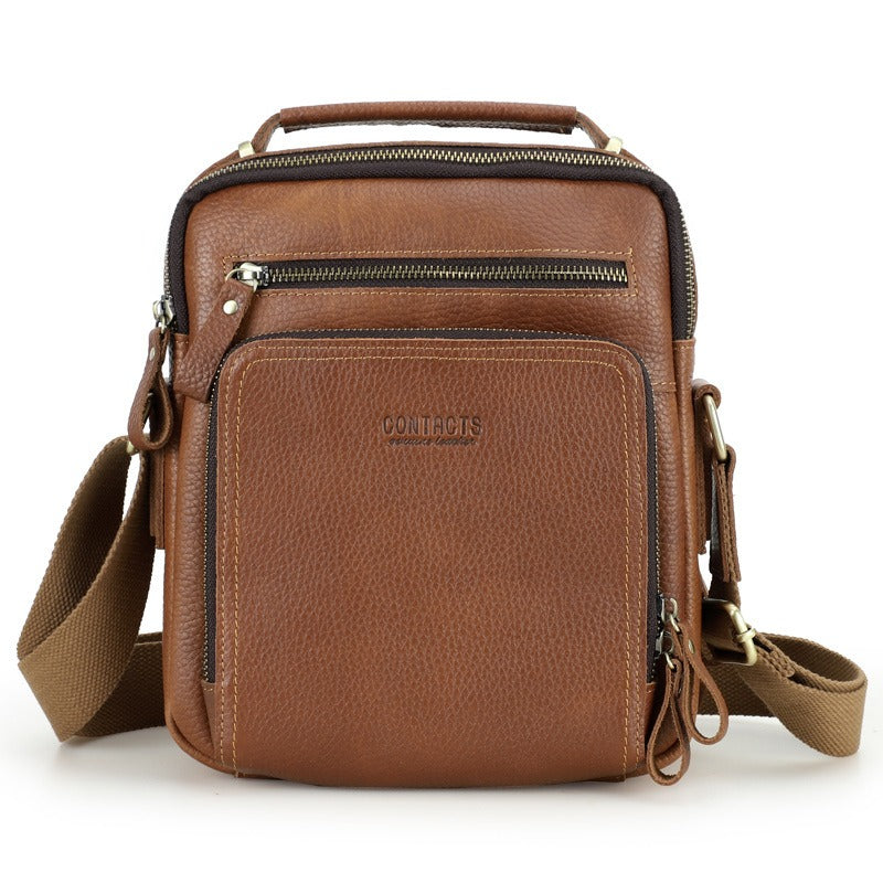 Bolso cruzado Retro de piel de vaca Crazy Horse para hombre, bolso de hombro de mano de cuero de doble uso informal multifuncional para hombre