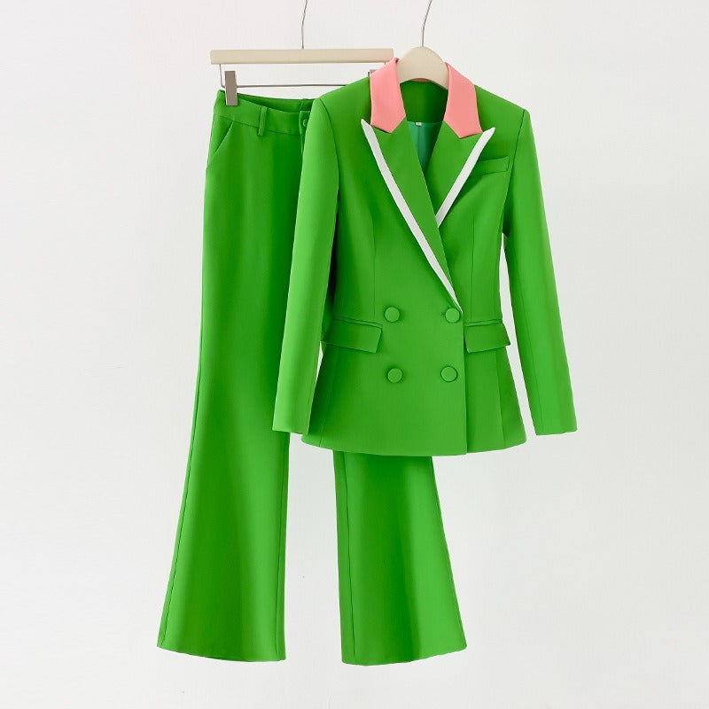 Spring and Autumn Temperament Set Women's Slim Fit Suit Small Coat Hanging Flare Pants Commuter Workplace Two Piece Set