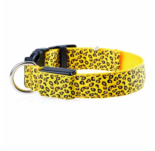 Collar De Perro Led Ajustable De Leopardo De Moda 