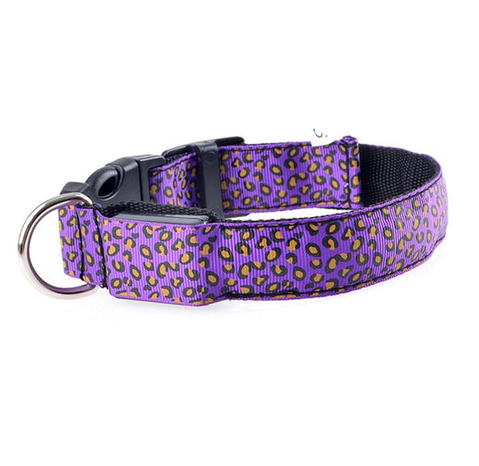 Collar De Perro Led Ajustable De Leopardo De Moda 