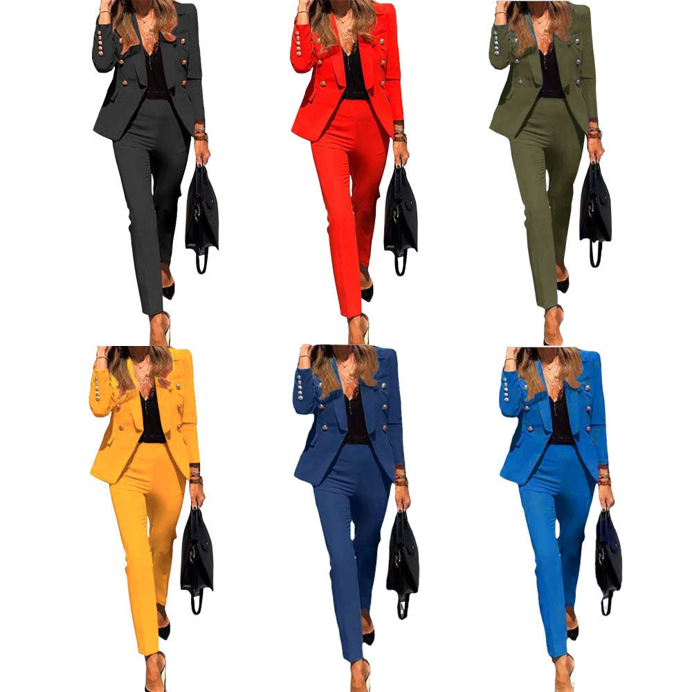 Spring and Autumn New Solid Color Fashion Two Piece Suit Set