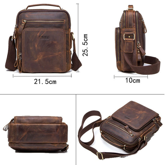 Bolso cruzado Retro de piel de vaca Crazy Horse para hombre, bolso de hombro de mano de cuero de doble uso informal multifuncional para hombre