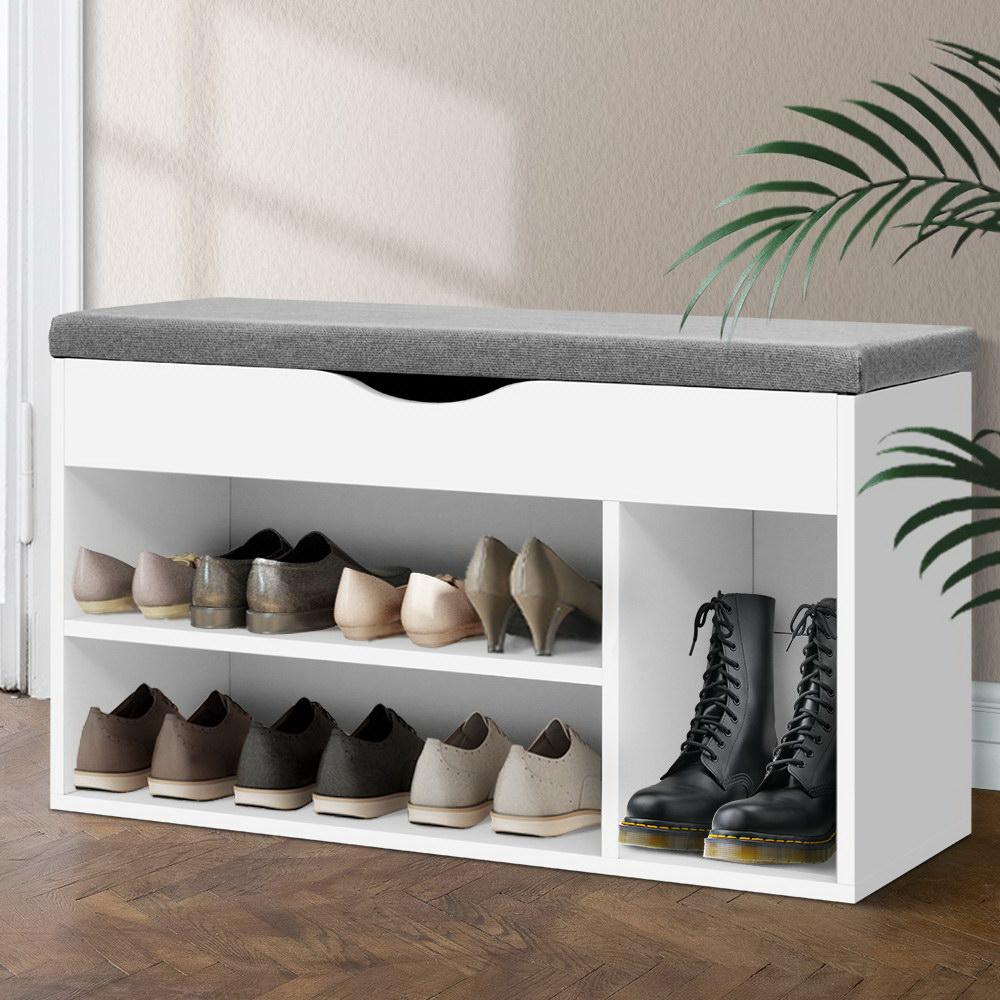 Artiss Shoe Cabinet Bench Shoes Organiser Storage Rack Shelf White