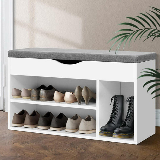 Artiss Shoe Cabinet Bench Shoes Organiser Storage Rack Shelf White