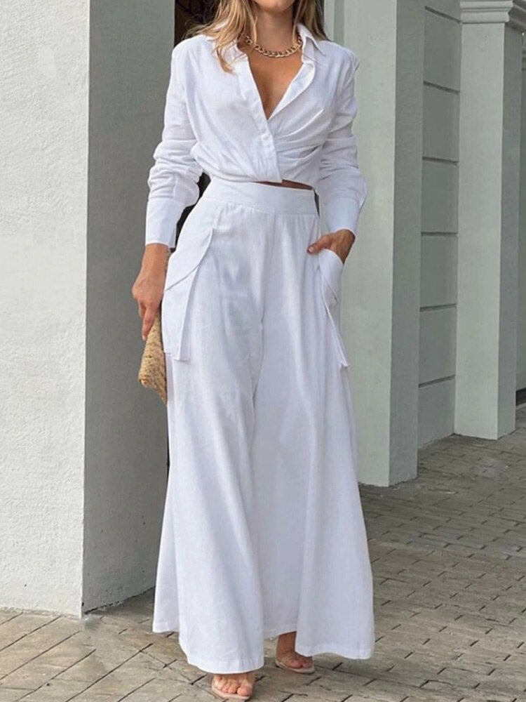 Shirt Long Pants Suits 2 Piece Set