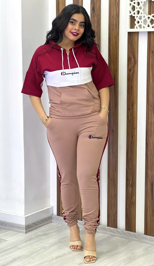 Short Sleeved Drawstring Zipper & Jogger Pants Set