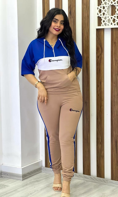 Short Sleeved Drawstring Zipper & Jogger Pants Set