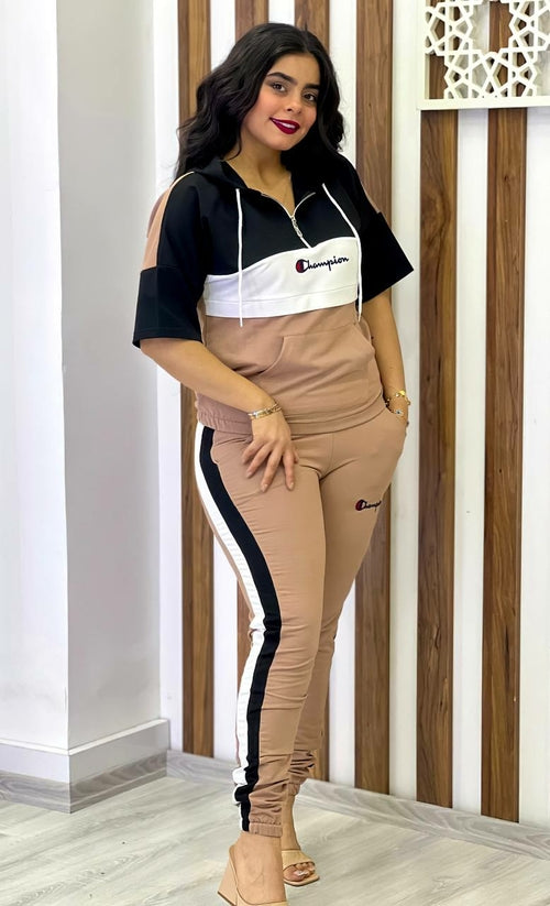 Short Sleeved Drawstring Zipper & Jogger Pants Set