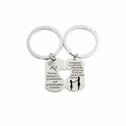 Solid Stainless Steel Heart Cutout Inspirational Keychain Set By Pink