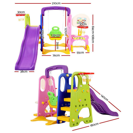 Keezi Kids 7-in-1 Slide Swing with Basketball Hoop Toddler Outdoor