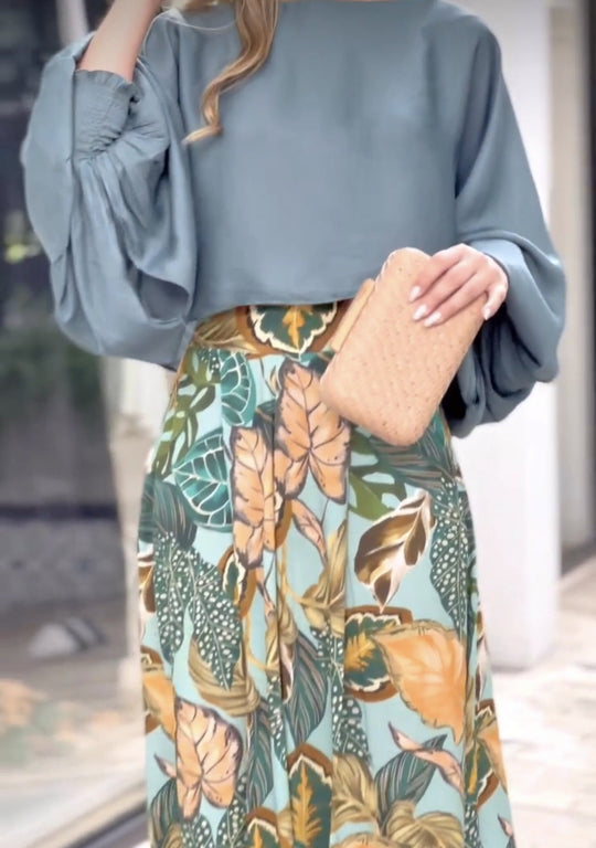 Lantern Sleeve Loose Top Wide Leg Pants Two Piece