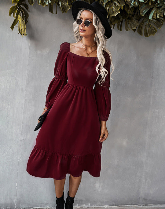 Solid Color A-Line Dress for Women