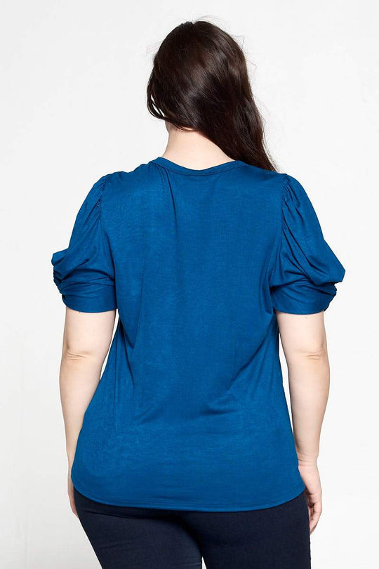 Solid Short Sleeve Top with Scrunched Sleeves