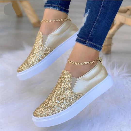 Moccasins Glitter Flat Female Loafers Shoes Rose Gold/Black/Gold