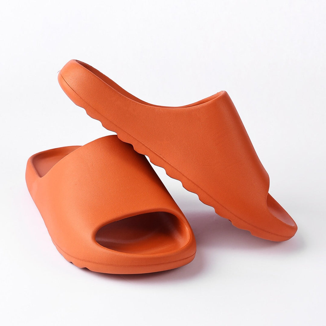 Diapositivas de almohada de plataforma para mujer - Pantuflas de ducha gruesas de color naranja