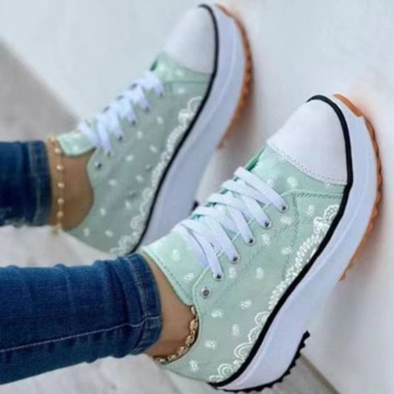 Zapatillas deportivas informales de moda con estampado de lona para mujer