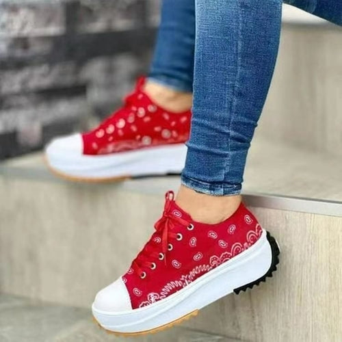 Zapatillas deportivas informales de moda con estampado de lona para mujer