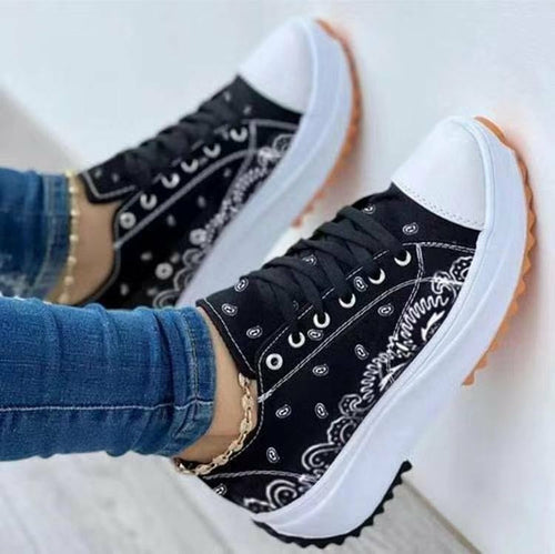 Zapatillas deportivas informales de moda con estampado de lona para mujer