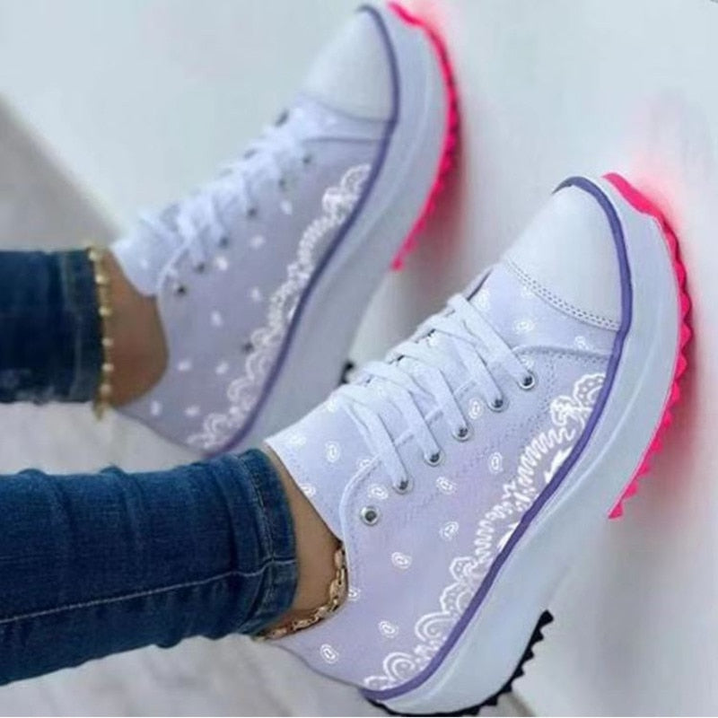 Zapatillas deportivas informales de moda con estampado de lona para mujer