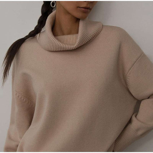 Rollkragenpullover, lockerer Kaschmir-Pullover für Damen 