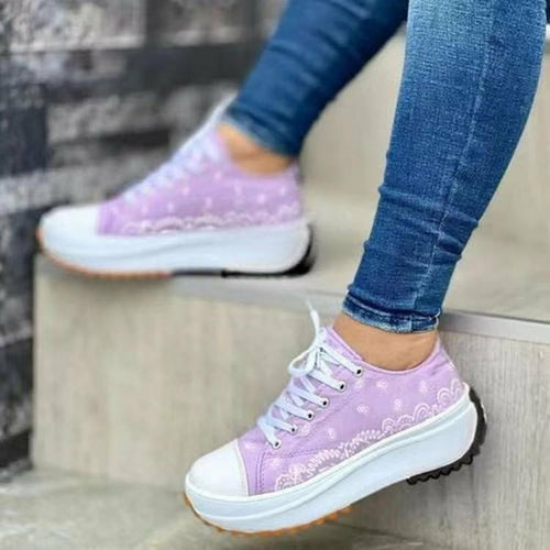 Zapatillas deportivas informales de moda con estampado de lona para mujer